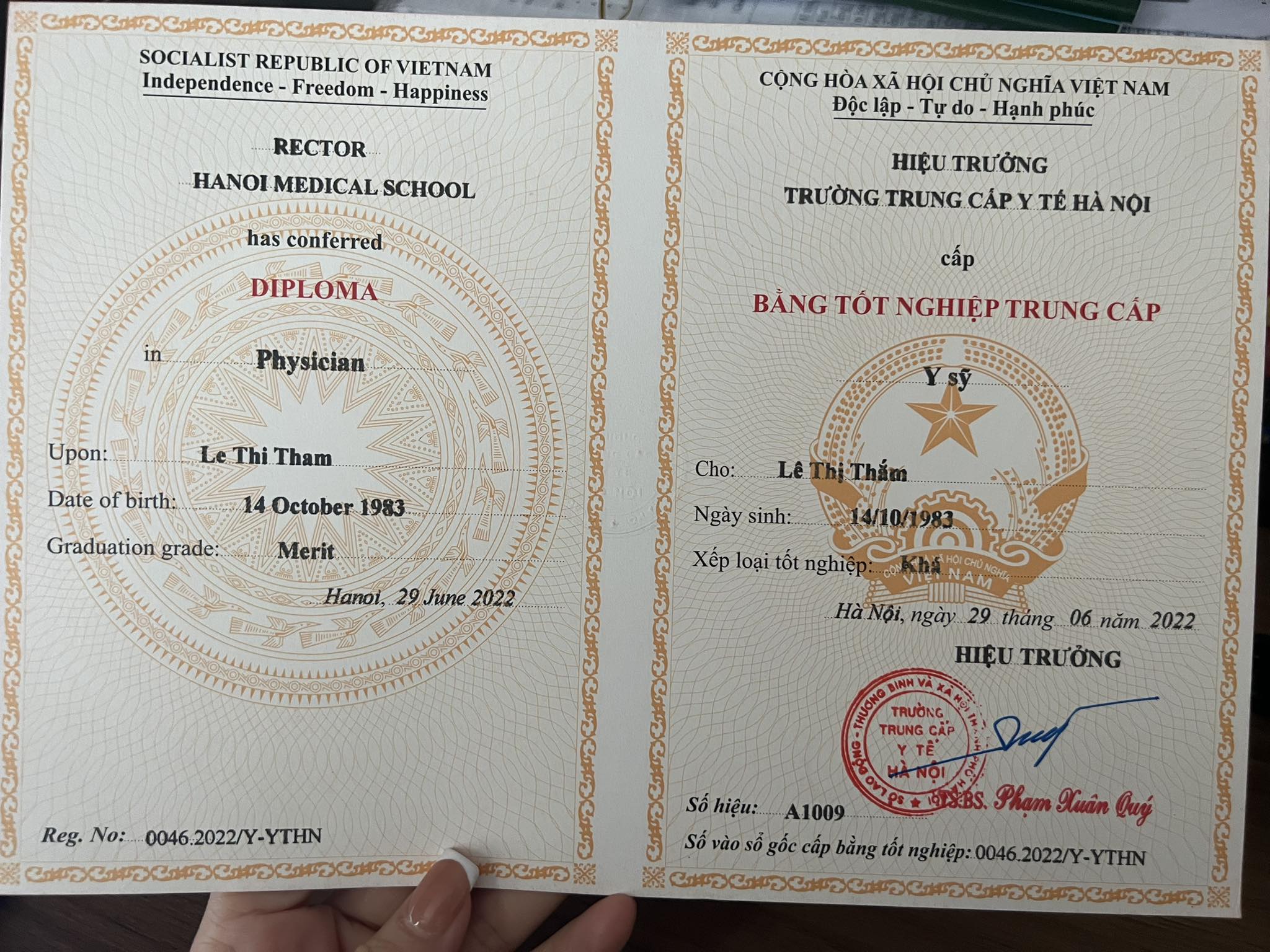 Chứng chỉ của chuyên gia Hana Le